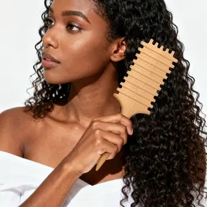 Wooden Detangling Hair Brush with Smooth Nylon Bristles, Gentle for Fine or Fragile Hair, Suitable for All Hair Types, Comfortable Grip