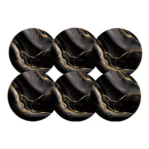 6pcs Black and Golden Marble Pattern Wooden Coasters, Ideal for Home Use, Afternoon Tea, Cafe, Restaurant Decor, and Holiday Gifts