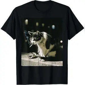 Tough Cat Attitude Cool Meme Feline Animal Lover Men Women T-Shirt Relaxed Fit Cotton T-Shirt