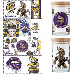 4Pcs American Football Team Cup Wraps Rugby UV DTF Cups Stickers for 16oz Glass Decals Waterproof AFC Rub on Transfers Vinyl Stickers for Glass Cups Fridge Wall Furniture Car DIY Craft