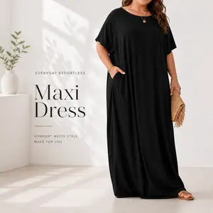 Women's Solid Color Batwing Sleeve Lounge Dress Casual Loose Fit Maxi Nightdress Soft Breathable Comfy Loungewear Short Sleeve Sleep Dress for Daily Home Wear Vacation Womenswear
