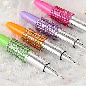 10pcs Diamond Lipstick Round Ballpoint Pens, Random Colors, Mini Creative Stationery, Smooth Writing, School & Office Use, Unique Gift Set