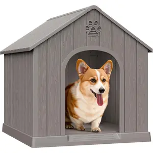 Outdoor Indoor Dog House for Small & Medium Dogs - Weatherproof Shelter with Elevated Floor, Hidden Vents & Tool-Free Assembly (Classic Grey)