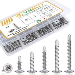 Pcs# Self Tapping Screws Assortment Kit,  Stainless Steel Self Drilling Screws for Metal,  Sizes (/", /", /", ", /", /") Modified Truss Head Sheet Metal Screw