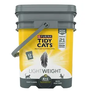 Purina Tidy Cats Multi-Cat Clumping Kitty Litter, 4-In-1 Strength Lightweight Deodorizing, 17 lbs Pail