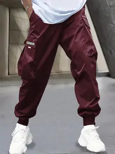 Men's Patched Flap Pocket Drawstring Cargo Pants, Casual Multi-pocket Jogger Bottoms, Men's Trousers, Men Streetwear