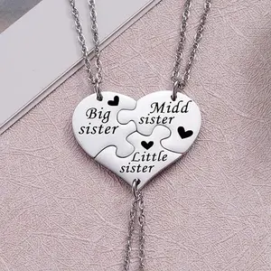 Sister Necklaces for 3 Big Sis Mid Sis Lil Sis Matching Heart Necklace Set