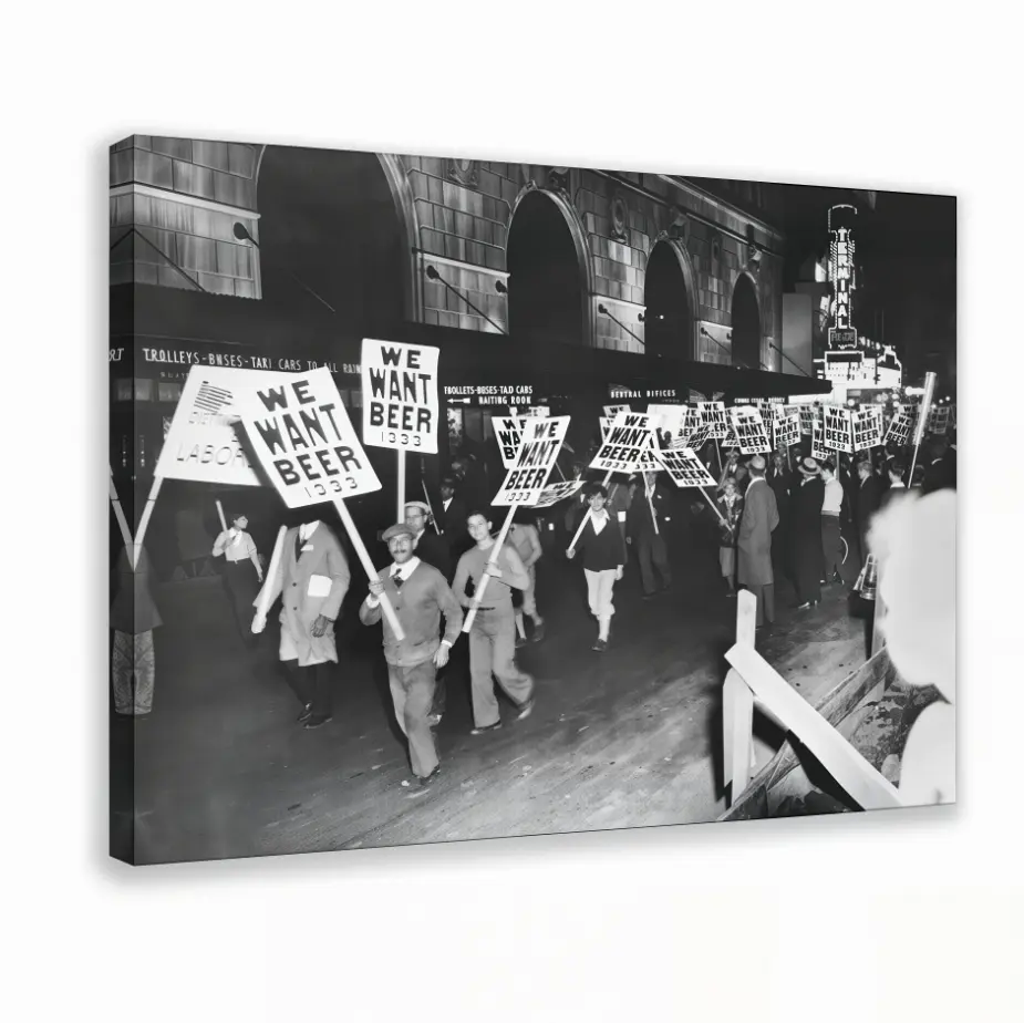 We Want Beer Prohibition Protest Black-and-White Wall Art Print - Alcohol Bar & Drinking Themed Home Decor