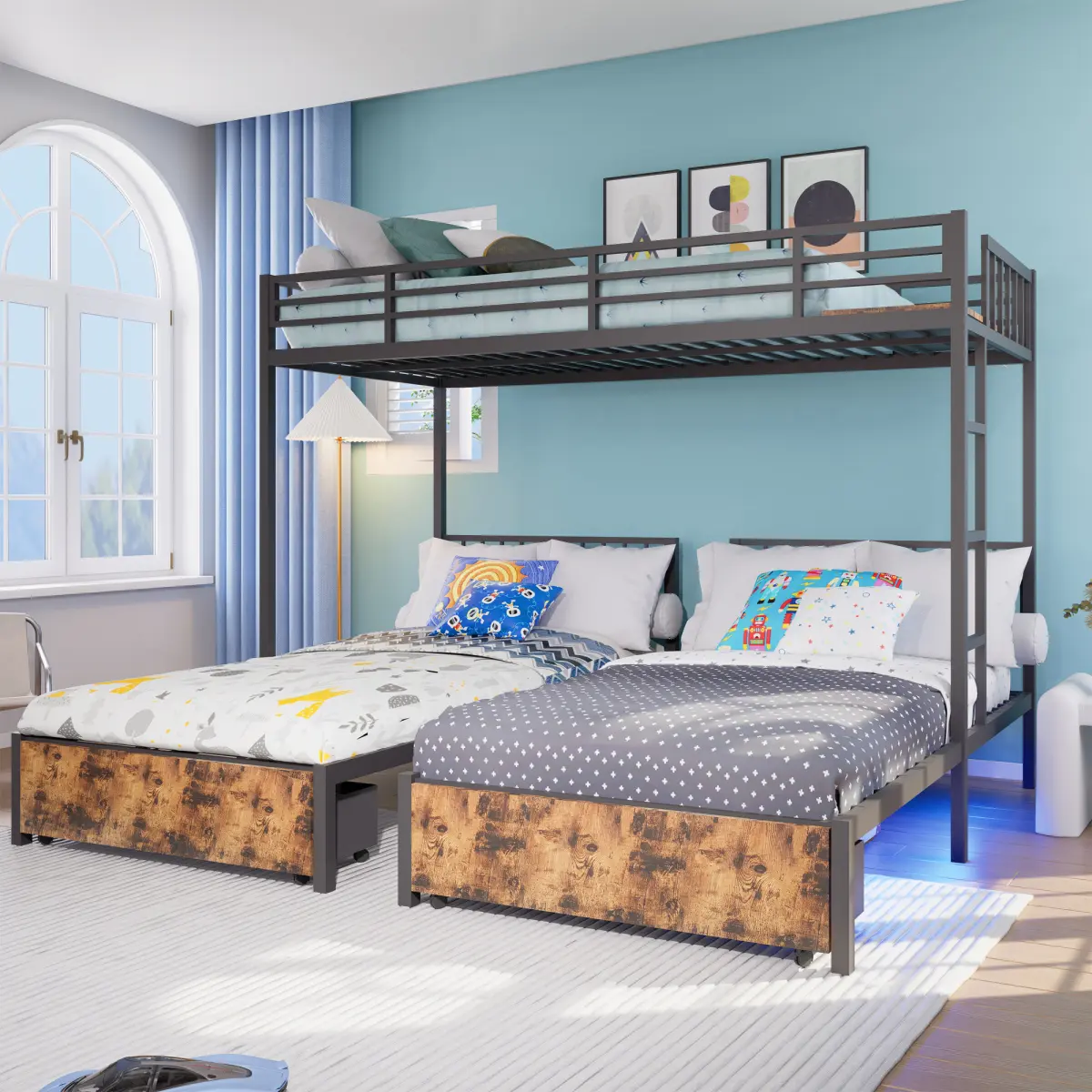 Triple Bunk Bed for Kids,3 Bed Bunk Beds for 3,Metal Triple Bunk Beds,Separates Into 3 Twin Beds,Noise Reduced Structure,BLACK