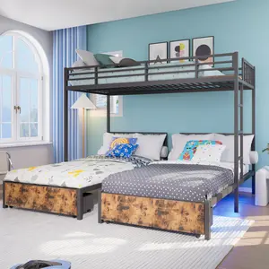 Triple Bunk Bed for Kids,3 Bed Bunk Beds for 3,Metal Triple Bunk Beds,Separates Into 3 Twin Beds,Noise Reduced Structure,BLACK