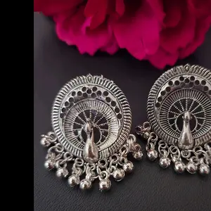 JS Stud Earrings - Elegant Design with Decorative Elements and Metallic Finish