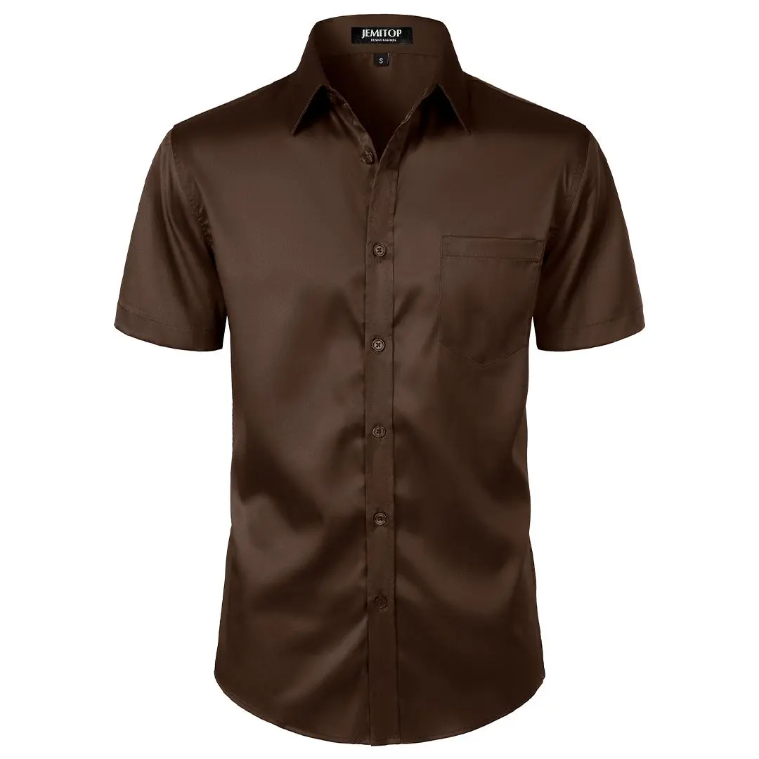 JEMITOP Men's Stretch Slim Fit Dress Shirts Formal Wedding Prom Short Sleeve Button Down Shirt with Pocket,back to school,back to school shopping