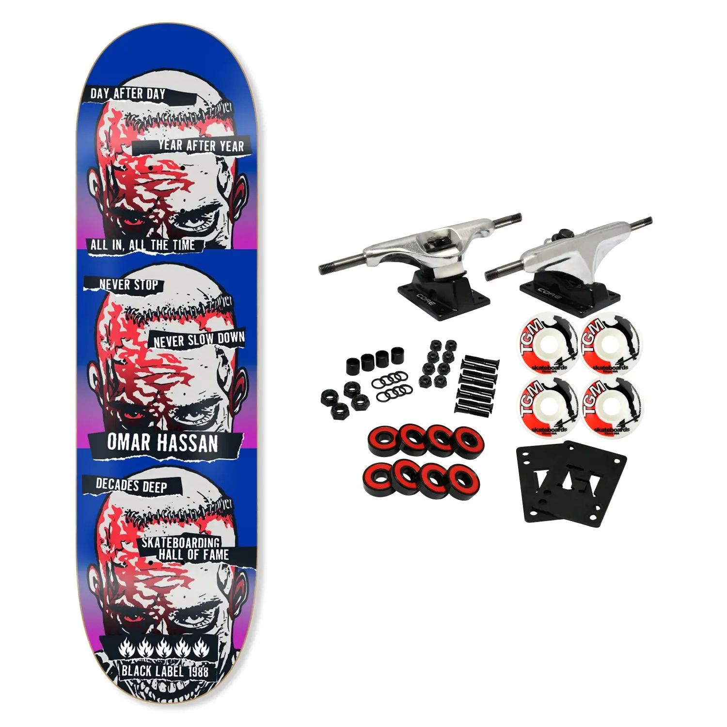 Black Label Skateboard Complete Omar Hassan Never Stop Shof Edition Blue 8.25" x 32.12"