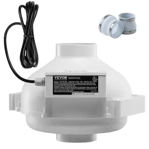 VEVOR 4 to 4.5 inch Radon Mitigation Fan System, Quiet 190 CFM Radon Mitigation Kit with 2 Couplers, Waterproof Radon Fan Electric Inline Duct Fan Exhaust Fan for Indoor Outdoor Ventilation