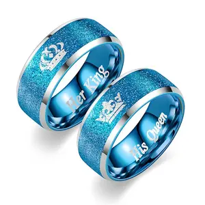SW2pcs Set King & Queen Crown Couple Stainless Steel Rings, Simple Elegant Style, Her His Queen, for Daily Party Wear Wedding Ring promise  rings
