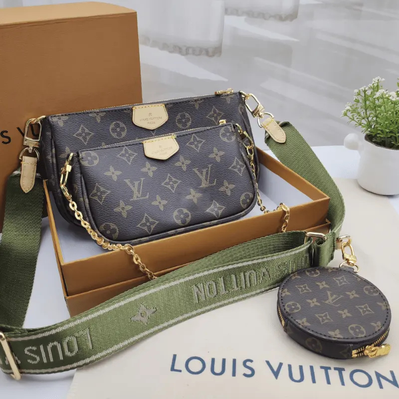 ‮ nottiuV siuoL  ‬   Multi-Pȯchette 3-in-1 Crossbody Bag Monogram Coated Canvas Women's Luxury Shoulder Clutch with Pink Strap., Shoulder Purses, Casual Shoulder Purse