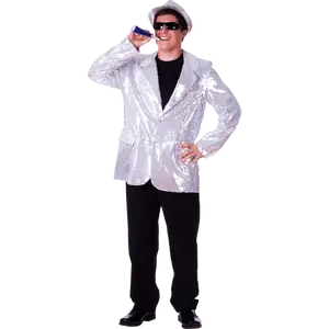 Silver Sequin Jacket For Adults - Shiny Party Costume Fully Lined Glitter Tuxedo with Pockets - Long Sleeve Blazer Standout Outfit For Birthday Party & Outdoor -  Menswear