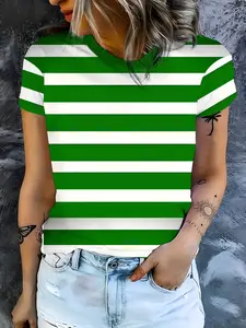 Striped Short Sleeve T-Shirt for Women, Summer Casual Top, Multiple Colors Available, Fashionable Round Neck Shirt, Versatile and Stylish