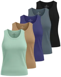 Real Essentials 5 Pack: Women’s Breeze Tech Racerback Tank Top – Sleeveless Workout Athletic Running Shirt (Plus Available)