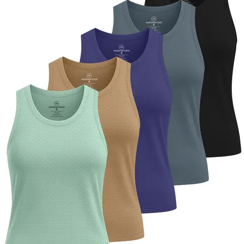 Real Essentials 5 Pack: Women’s Breeze Tech Racerback Tank Top – Sleeveless Workout Athletic Running Shirt (Plus Available)