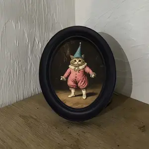 Vintage Art Style Bohemian Clown Cat Decorative Home Item, Home Accessory, Perfect for Halloween Christmas Thanksgiving Wall Decoration, Room Decor