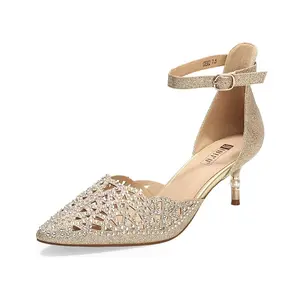 IDIFU Women's Candice Wedding Rhinestones Sequins Low Kitten Heels Pumps Dress Evening Shoes for Women Bridal Bride Women's Chunky