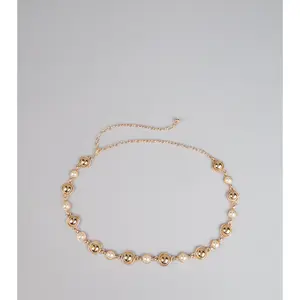 Opulent Touch Faux Pearl Chain Belt