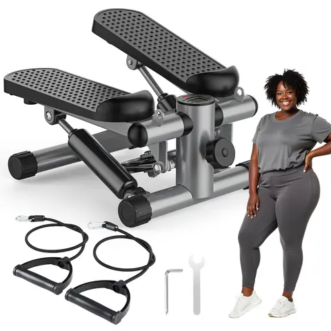 【Deal】SweetFurniture Compact Steel Alloy Mini Stepper for Exercise - Stepping Machine with Resistance Bands, Twist Function, Adjustable Height, Quiet Operation, 300lbs Capacity, Fitness Support Foot Exerciser Steppers for Home Gym