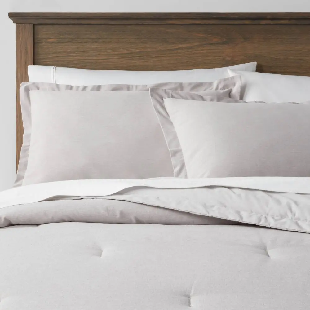 Twin/Twin Extra Long Cotton Linen Chambray Comforter & Sham Set Gray - Threshold: Woven Bedding Set OEKO-TEX Certified