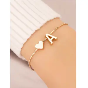 1pcs Simple Fashion Heart Symbol Charm Bracelet, Retro Design 26 English Letters