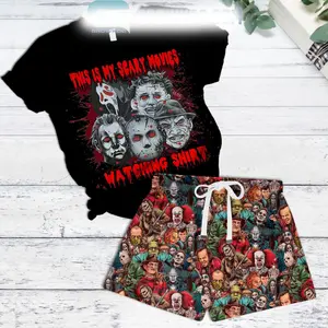 Scream 13th Friday This Is My Scary Movies Watching T Shirt And Shorts Set, 13th Friday Horror Movie Night T Shirt Shorts Pants