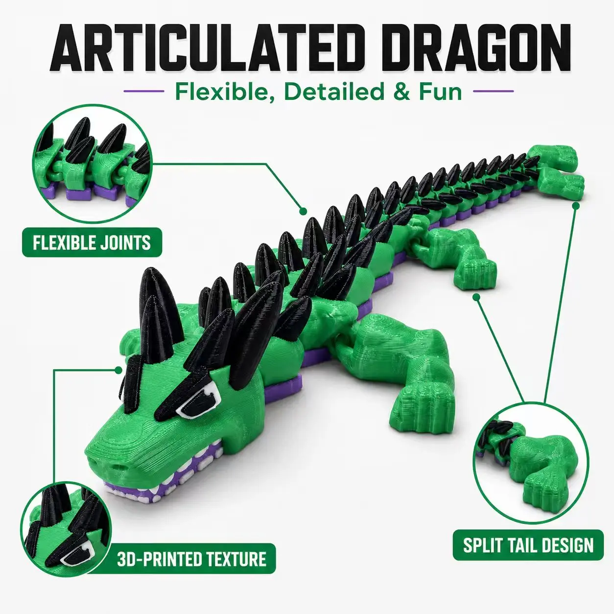 3D Printed Articulated Crocodile Ornament, 15.75 Inch Flexible Alligator Desk Decoration, Colorful Animal Collectible, Unique Home Office Display, Creative Gift for Kids and Adults halloween shop of horror gothic accessories