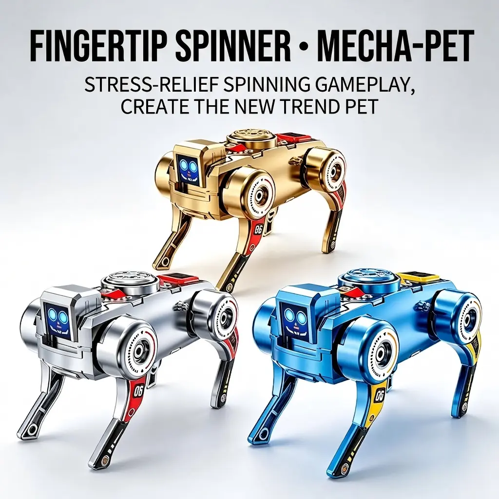 3PC Transforming Mechanical Robot Dog Spinning Top Toy, Wind-Up Walking Action Figure, Fidget Spinner STEM Toy for Boys, Educational Gift for Kids Ages 6+
