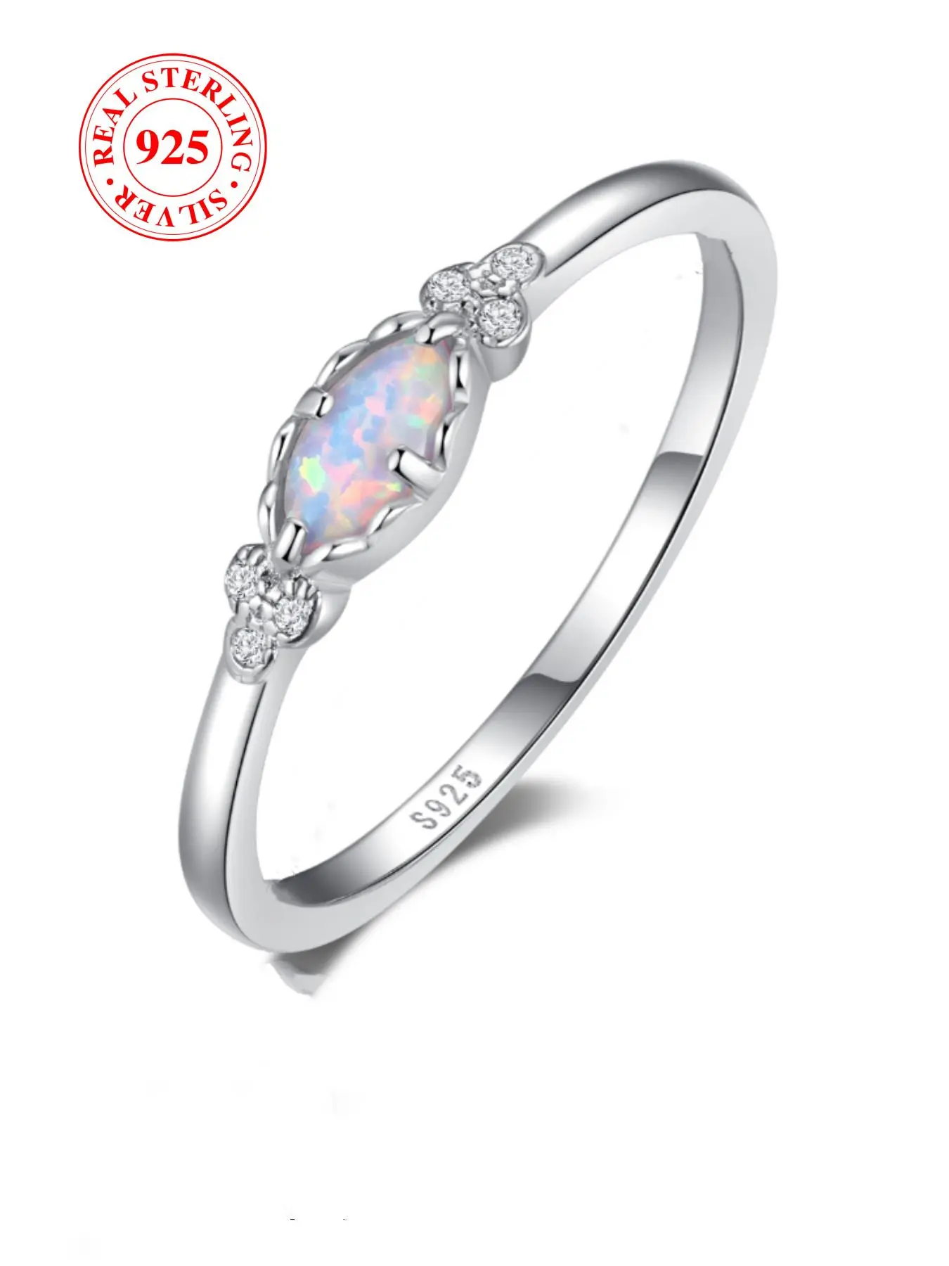 S925 Sterling Silver Fashion Opal Decorated Ring, Elegant Everyday Ring, Unique Rings, Statement Rings, Beautiful Rings, Real Rings, Fashion Jewelry for Party, Daily Clothing Decor, Trendy All-match & Exquisite Jewelry for Birthday Gift