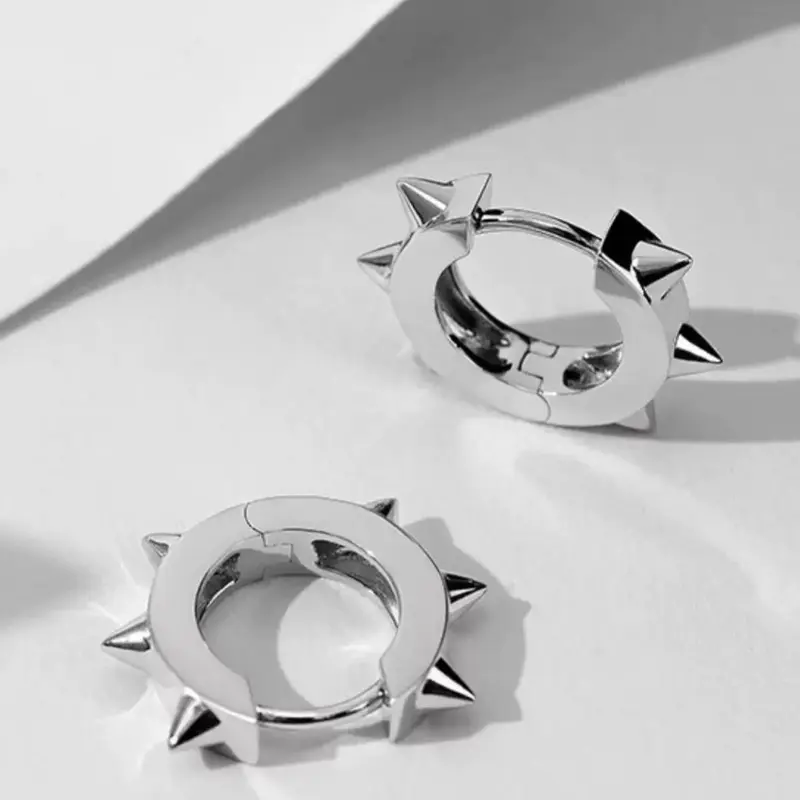 OUFER 2PCS 20G 316L Stainless Steel Spike Hoop Piercing Earrings - Hook-Style Handmade, Sleek Finish, Gothic Punk Jewelry, Unisex, 20mm Height, 9mm Inner Diameter Accessories for Casual Events