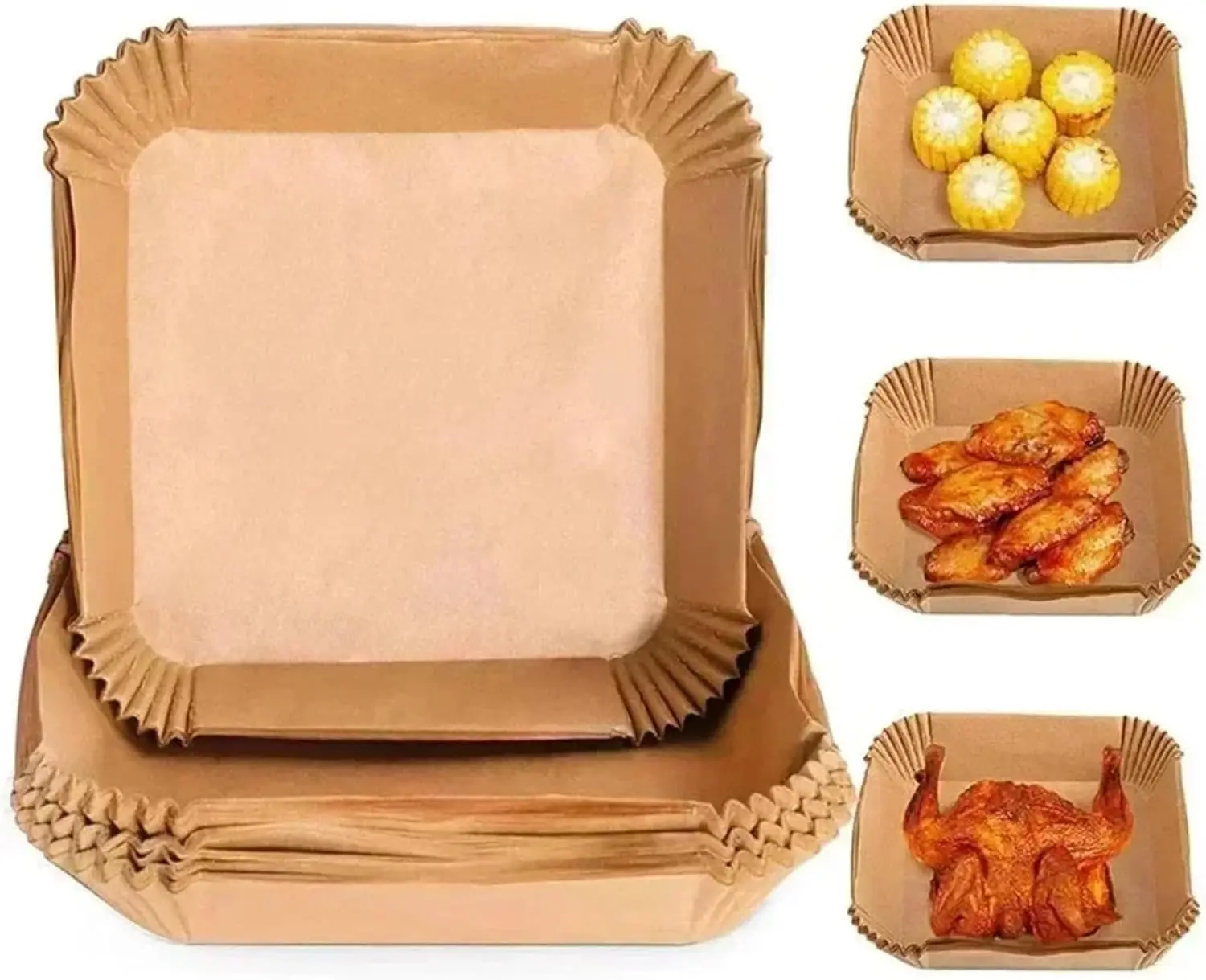 Air fryer paper lining, 100 pieces of natural parchment paper, suitable for air fryers, oil and water resistant, food grade parchment paper, suitable for air fryers, steamers, microwave ovens, etc