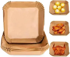 Air fryer paper lining, 100 pieces of natural parchment paper, suitable for air fryers, oil and water resistant, food grade parchment paper, suitable for air fryers, steamers, microwave ovens, etc