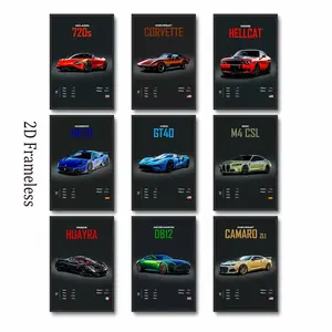Set of 9, Supercar Poster Set, perfect for a boy’s room; racing murals, ideal for men and teens; sports car wall art, suitable for bedrooms, dorm rooms, and “man caves”; 2D flat, frameless, high-quality printed art