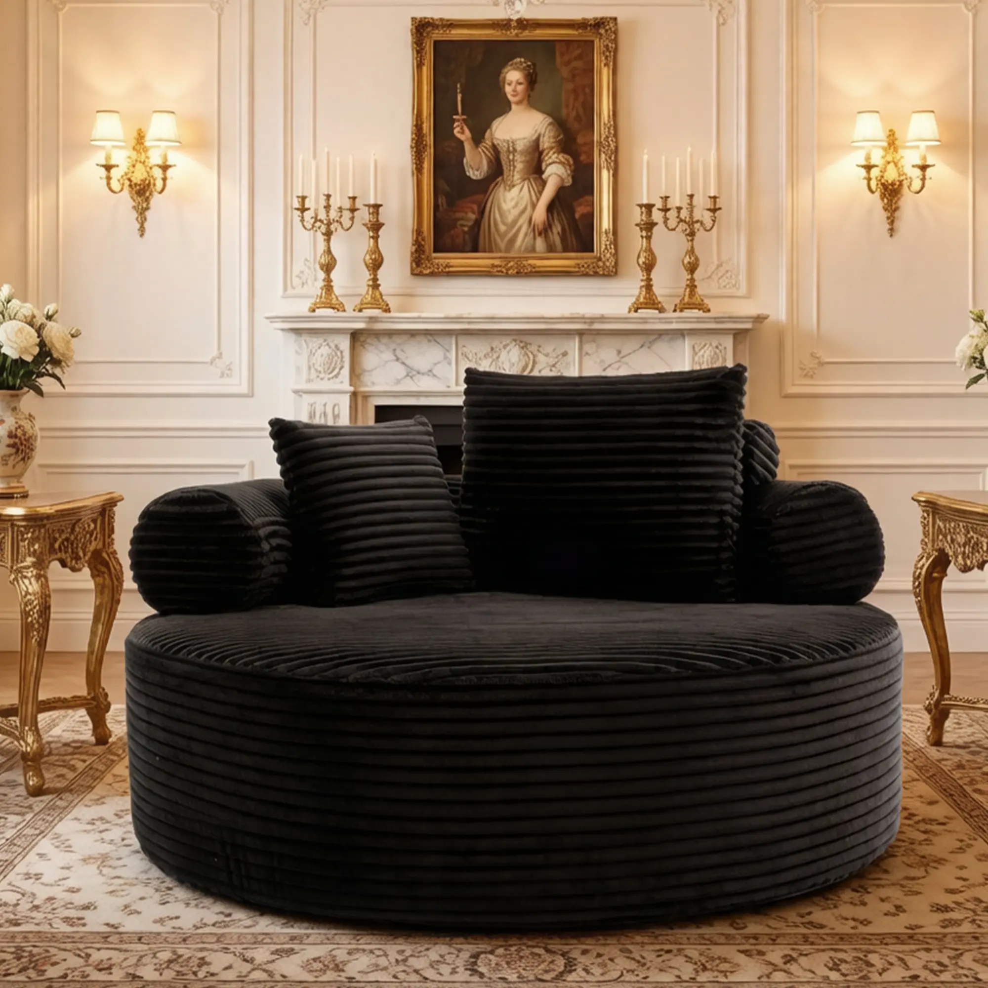 55.5"Oversized Round Chair Lounge Chaise Indoor, No Assembly Required, Cloud Large Circle Chair, Circular Velvet Lounge Sofa Bed,Fluffy Modern Sleeper Sofa Bed for Reading Yoga, Black