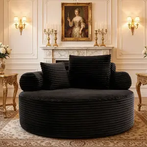 55.5"Oversized Round Chair Lounge Chaise Indoor, No Assembly Required, Cloud Large Circle Chair, Circular Velvet Lounge Sofa Bed,Fluffy Modern Sleeper Sofa Bed for Reading Yoga, Black