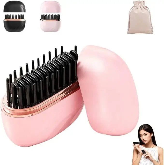 Mini Portable Hair Straightener Brush - Rechargeable Wireless Hot Comb, Fast Heat 3 Temp Settings