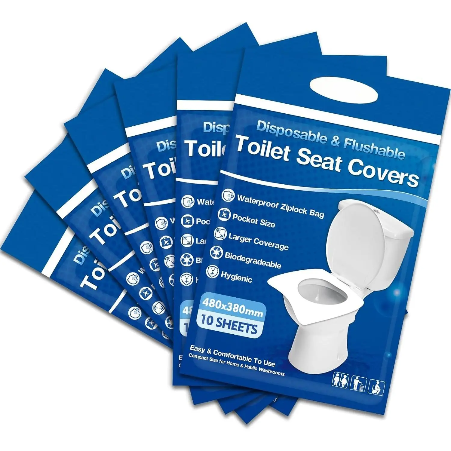 Disposable Toilet Seat Covers - 60-Pack XL Flushable Sheets, Lightweight Ziplock-Sealed Home Bathroom Supplies, Travel Essentials for Public Restrooms