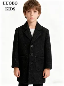 【LUOBOKIDS】Men's Wool Coat for Boys, Medium-Long Length Wool Overcoat, Suitable for Children with Heights of 90-160cm, Western College Style, Winter Insulated Jacket
