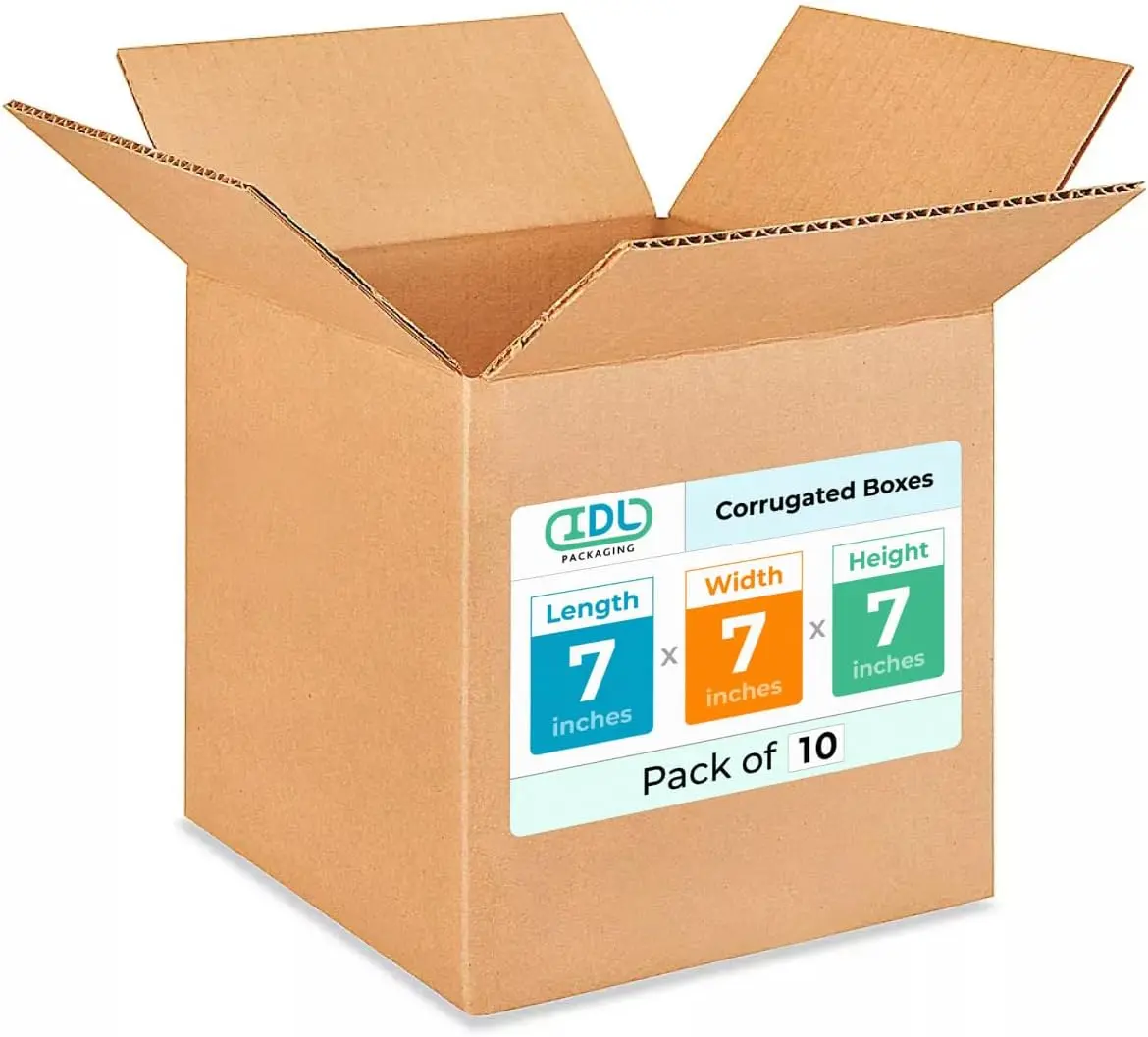 IDL Packaging - B-777-10 Cube Corrugated Shipping Boxes 7"L x 7”W x 7"H (Pack of 10) - Excellent Choice of Sturdy Packing Boxes for USPS, UPS, FedEx Shipping