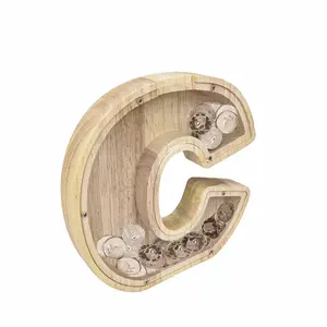 FixtureDisplays®  First Name Initial Personalized 7" Tall Wooden Kids Letter Piggy Bank Custom Name Coin Bank, Wood Alphabet Letter Bank Money Box Birthday Home Decoration - Letter "C" 15553-C-NF