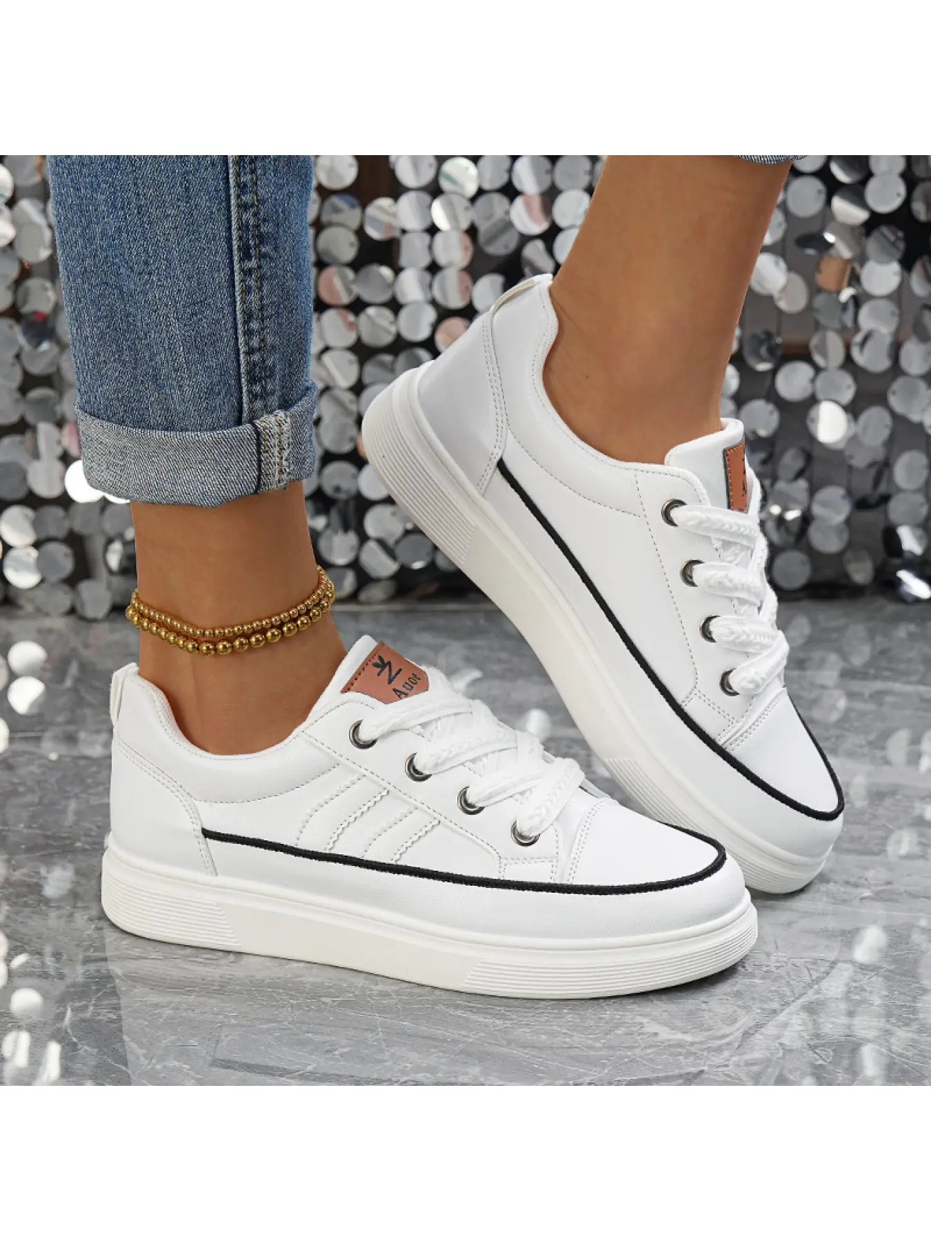 Auoe Spring Lightweight Casual Low Top Footwear Athletic Training Sneakers Trainer Women's Lace-Up Thick-Soled Shoes Comfortable Sports Walking Shoes for Commuting and Shopping