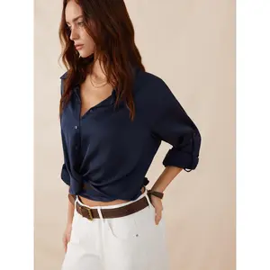 Cider Satin Twist Knotted Long Sleeve Crop Blouse