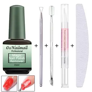 5pcs Nail Polish Gel Remover Set 15ML, Quick Soak-Off, Gentle, Acetone-Free, Easy Application for DIY & Salon Use, Fast Drying