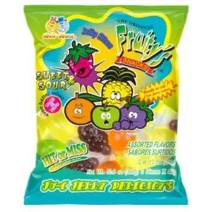 3x Din Don Fruity's Ju-C Jelly Bites Sweet & Sour Peg Bag 13oz Sweet & Sour