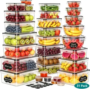 62Pcs Airtight Food Storage Containers with Labels & Lids (31 Containers + 31 Lids) , 85 oz Large Leakproof Meal Prep Containers, Reusable Plastic for Kitchen Organization, Microwave & Dishwasher Safe Utensils Set Flexible